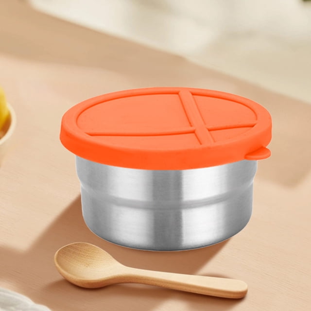 Boîte à Collations en Acier Inoxydable avec Couvercle en Silicone - Contenant de Rangement Alimentaire Hermétique Scellé Portable à Compartiments Divisés pour Collations Assaisonnements, Orange, JKODE