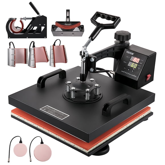 VEVOR Heat Press, 8 in 1 Heat Press Machine 15x15 Inch, Dual LED Display 360 Degree Rotation Swing Away, Digital Multifunctional Sublimation Heat Transfer Machine, for Printing Hat Mug T Shirts Cap