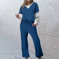 thumbnail image 2 of Posijego Ensemble de Survêtement pour Femmes 2 Pcs à Blocs de Couleur Col Rond Chandail Chandails en Molleton Pantalons Tenues de Détente, 2 of 7