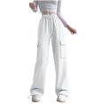 thumbnail image 2 of RXIRUCGD Women's Solid Color Velvet With Drawstring Wide Leg Workwear Pants, White, Size: S, 2 of 3