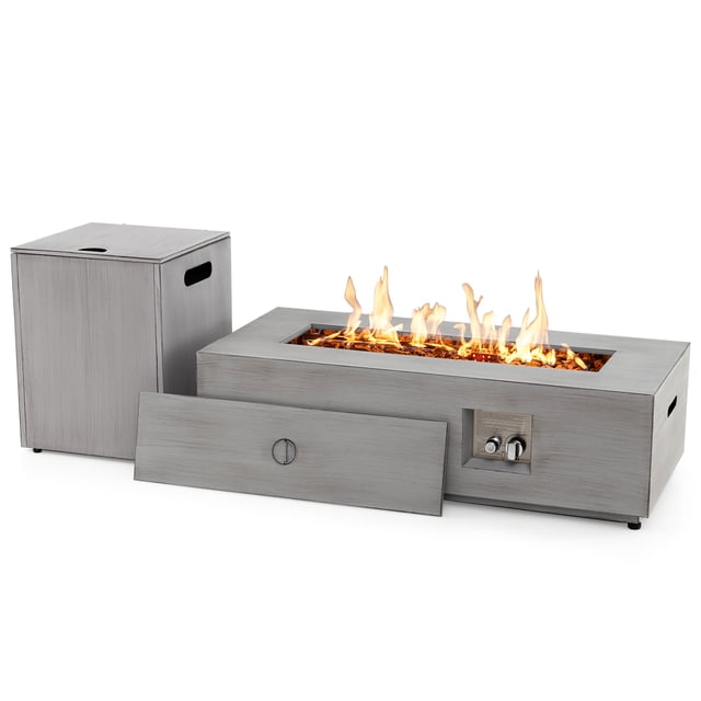 Gymax Table de Feu Rectangulaire Extérieure 42 Pieds' 50,000 BTU au Propane avec Couvercle
