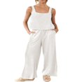 thumbnail image 1 of Femmes 2 Pièces Tenues Col Carré Coton Débardeur Crop Large Pantalons de Jambe Correspondant Lounge Set Survêtement Poches, 1 of 8