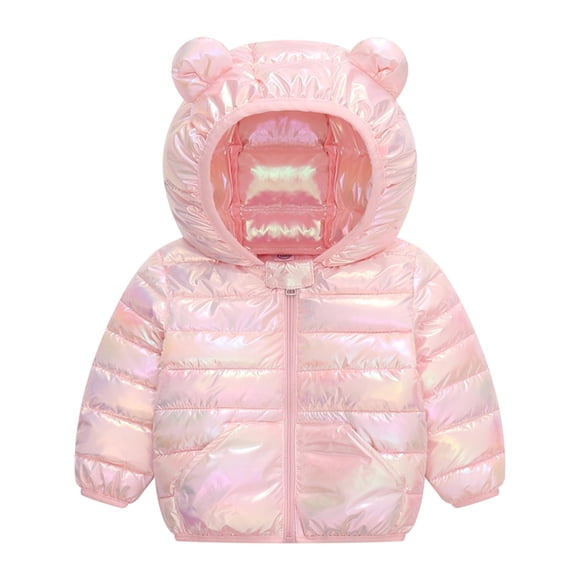 Baby Puffer Jackets, Winter Down Coats for Kids Toddler Boys Girls Padded Jacket with Hoods Newborn Infant Long Sleeve Full Zip Down Jackets Outerwear Pinks 2T