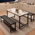 thumbnail image 3 of BeesClover Dining Table with 2 Benches, Dining Room Table Set for 4, Kitchen Table with 2 Upholstered Benches Rectangular Space Saving for Apartment, Dining Room, Kitchen, 44.5 Inches Large, 3 of 8