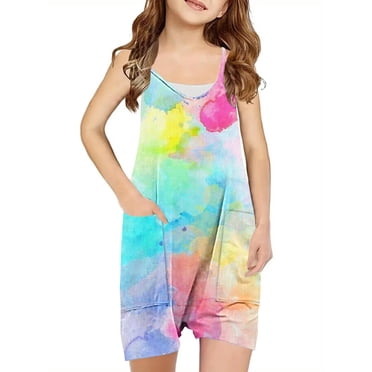 Birdeem Combishort d'Été Sans Manches pour Filles, Bretelles Spaghetti, avec Poches