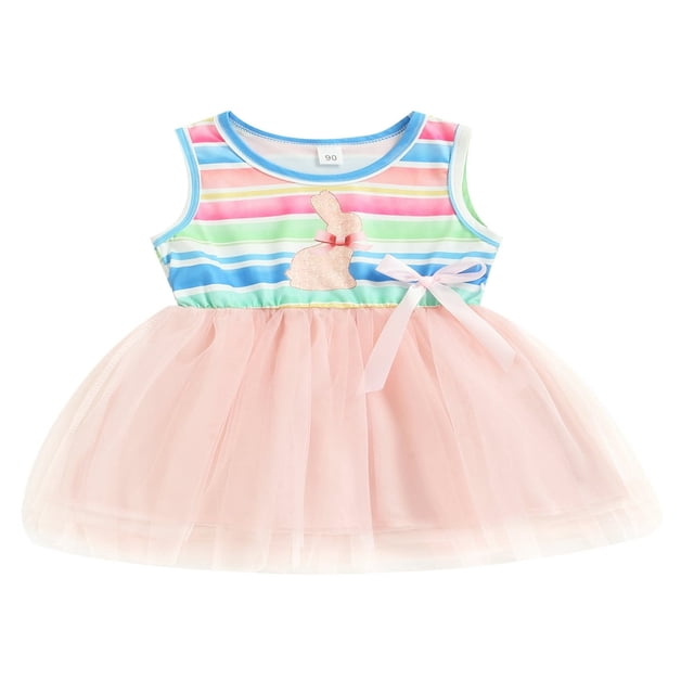MesaSe Robe de Pâques pour Bébé Fille Imprimé Floral Sans Manches Robe Princesse en Tulle pour Fête 3-4 Ans