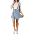 thumbnail image 2 of Unique Bargains Jupe à Bretelles Mini Décontractée pour Femme en Coton Lavé, Boutonnée devant, Ligne a, Bleu m, 2 of 7