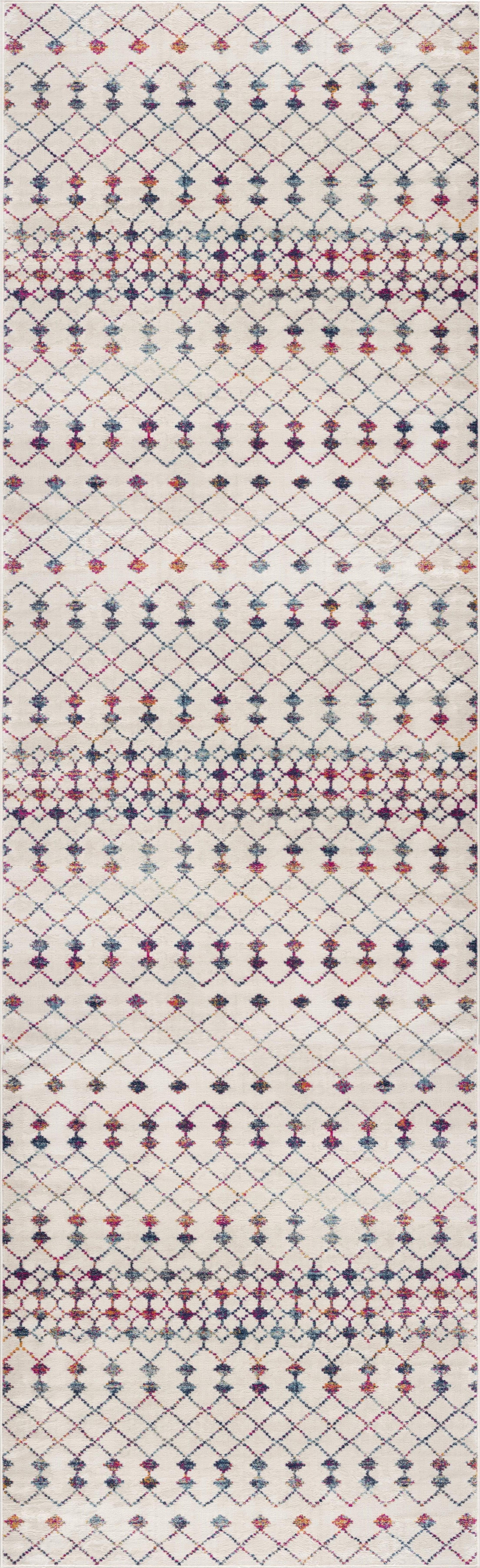 Tapis d'intérieur bohème Branch Savannah 2' x 7' (taille exacte : 2'3" x 7'), beige bleu, moderne - Entrée, couloir, salle de bain et cuisine