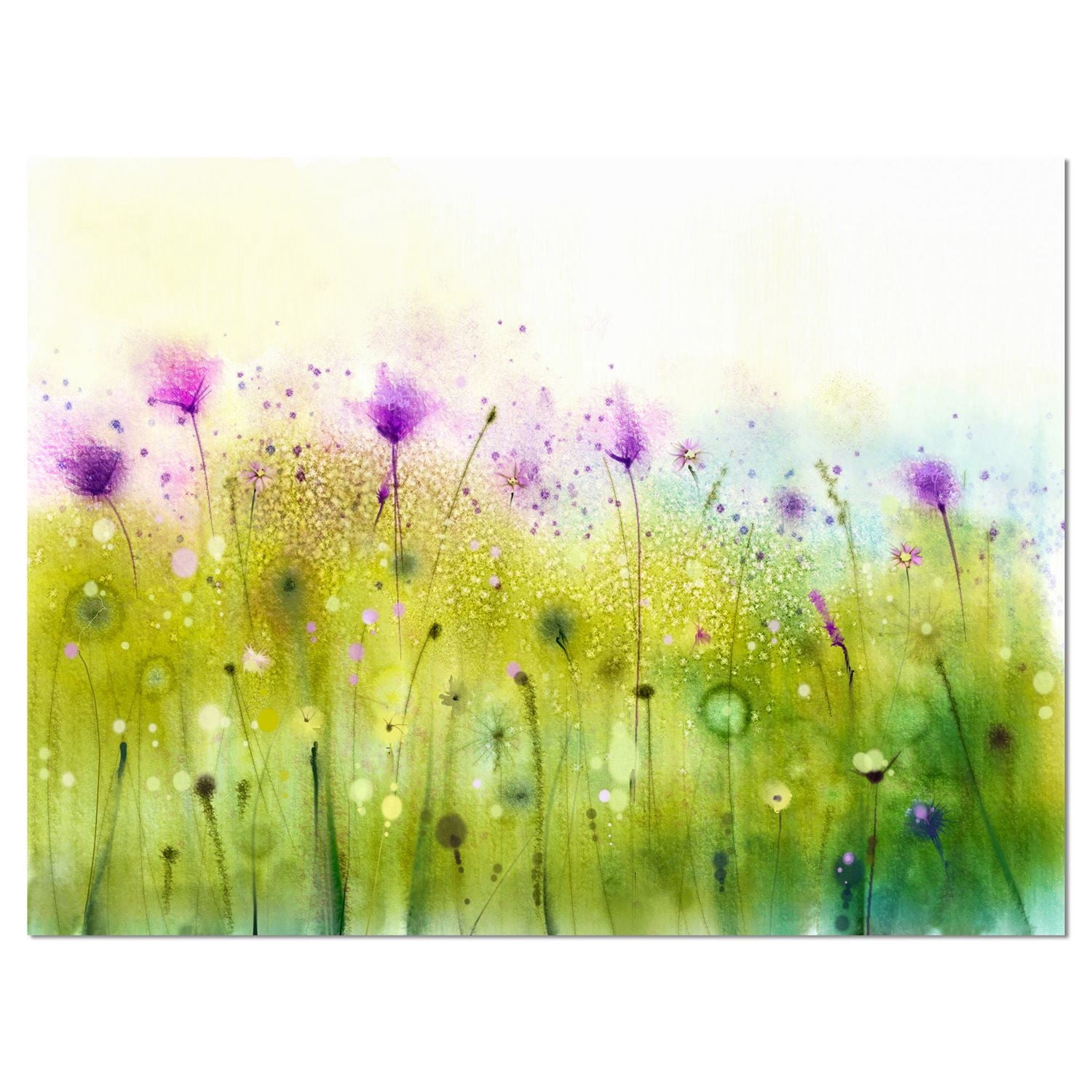 Design Art Green Purple Cosmos of Flowers Canvas Print
