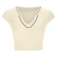 thumbnail image 3 of Timegard Going out Tops for Women Ribbed Cap Sleeve Low V Neck Comfy Slim Cropped Tops Summer Fashion, 3 of 5