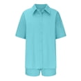 thumbnail image 4 of Birdeem Womens Spring and Summer Fashion Slim Button-Up Top Casual Shorts Solid Color Top/Shirt Suit, 4 of 5