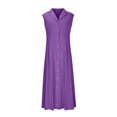 thumbnail image 4 of Ovzne Robes d'Été pour Femmes 2025 Robe de Plage Femmes Été Coton et Lin Couleur Unie Décontractée Col Rabattu Sans Manches Robe à Boutons Robe Grande Taille Liquidation, 4 of 6