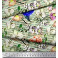 thumbnail image 2 of Soimoi Moss Georgette Tissu Rayure & Orchidée Tissu Imprimé Floral par la Cour 42 Pouces de Large, 2 of 3