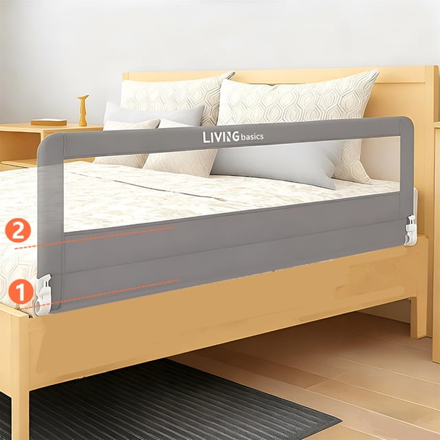 59" Toddler Bed Rails, Double Reinforced Crossbar, Swing Down Bed Bumper Sleep Bedrail Safety Side Guard Fits for 4.7" to 12" Thick Mattresses