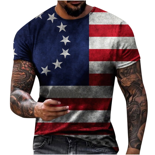 Mefallenssiah T-Shirt à Manches Courtes pour Homme Homme Décontracté Col Rond Populaire Impression Drapeau Numérique 3D Chandail Entraînement Physique Sport Manches Courtes T-Shirt Blouse Rouge