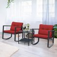 thumbnail image 2 of Costway 3PCS Patio Rattan Furniture Set Rocking Chairs Cushioned Sofa Burgundy, 2 of 9