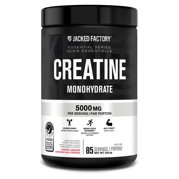 Jacked Factory Créatine Monohydrate en Poudre 578 g - Supplément Certifié Informed Choice, Appartenant à une Entreprise Canadienne, pour une Augmentation de la Masse Musculaire*, une Amélioration de la Force, de la Puissance et des Performances** - 85 Portions, Saveur Cerise-Citron Vert
