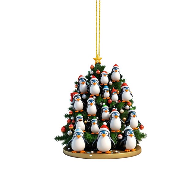 Binwennn Easter Decorations Christmas Tree Penguin Acrylic 2D Pendant Christmas Pendant Christmas Tree Shape Penguin Pendant Christmas Acrylic Pendant New Year Pendant