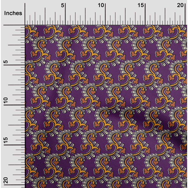 oneOone Polyester Lycra Fabric Spiral & Floral Block Printed Fabric 1 Yard 56 Inch Wide
