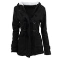 thumbnail image 2 of Fiogavroetic Women Color Horn Buttons Cardigan Padded Hooded Coat Jacket Overcoat, 2 of 4