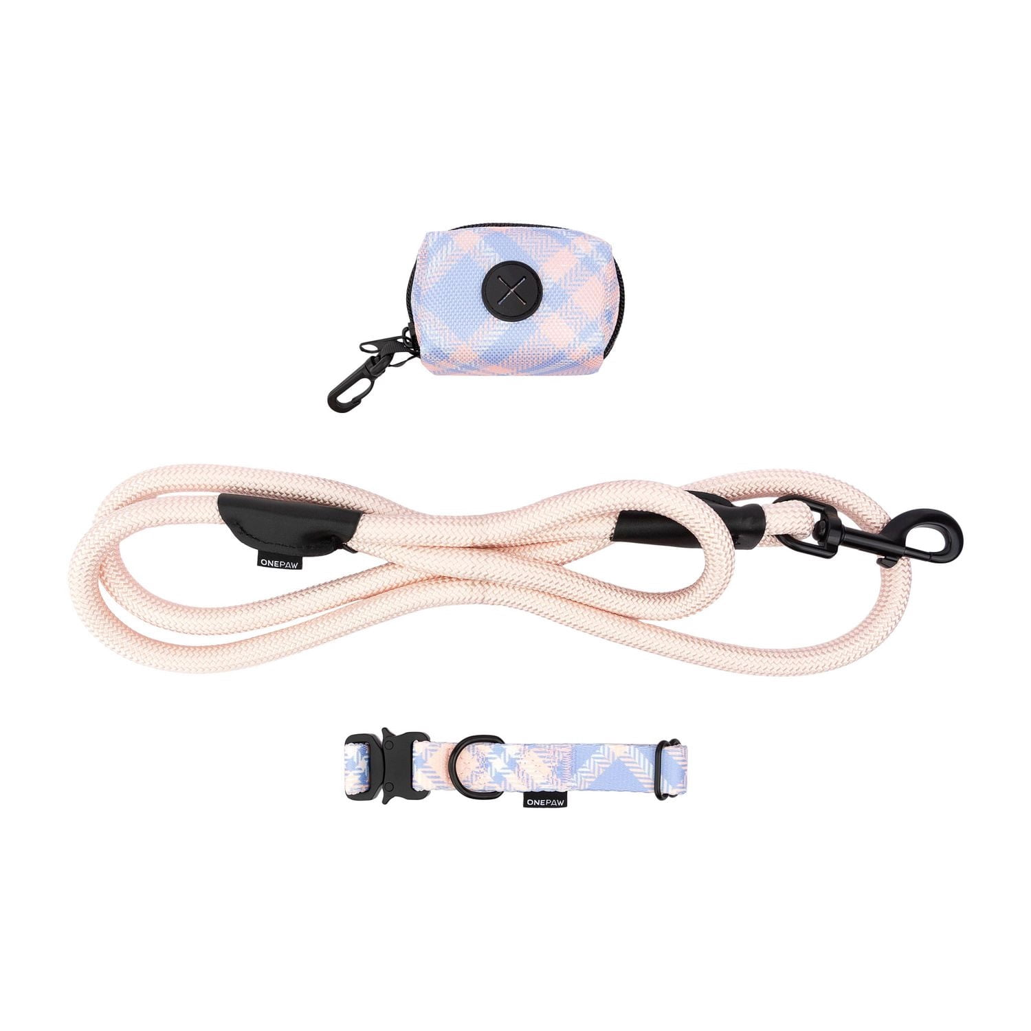 One Paw , Ensemble Collier et Laisse pour Chien 3 Pcs, avec Distributeur de Sacs, Plusieurs Couleurs Tailles