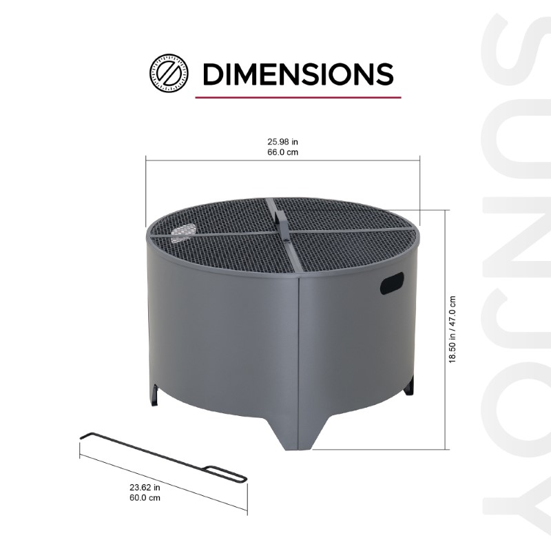 Sunjoy Outdoor 26in. Round Fire Pit,Wood Burning Fire Pit With PVC Cover ,Grey