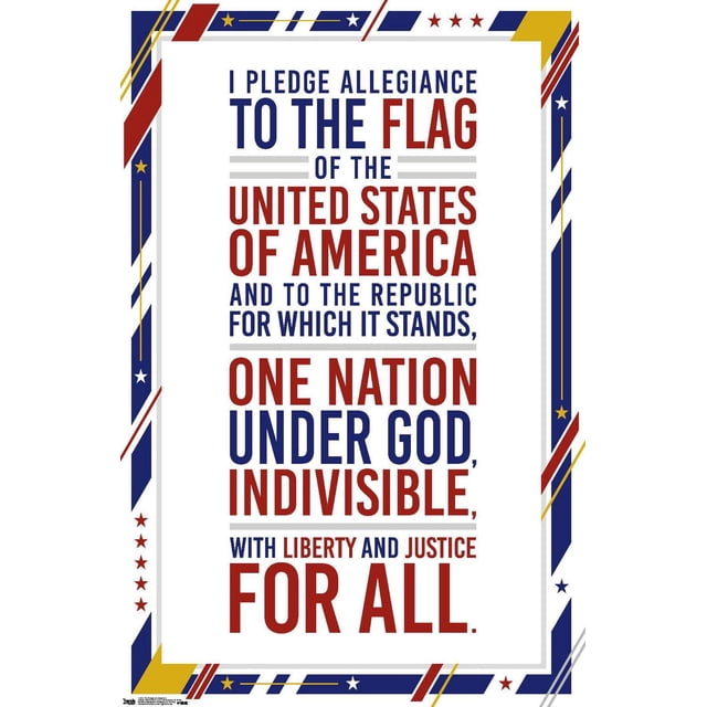 Les États-Unis d'Amérique - Affiche Murale du Serment d'Allégeance, 22,375 Pouces x 34 Pouces, Montrant le Texte Complet du Serment d'Allégeance en Typographie Rouge et Bleue Audacieuse sur Papier d'Affiche Blanc Lustré, Encadré d'Une Bordure Patriotique avec des Étoiles et des Rayures Rouges, Bleues et Dorées, Convient comme art Mural pour la Déco de la Maison, les Salles de Classe Ou les Bureaux.