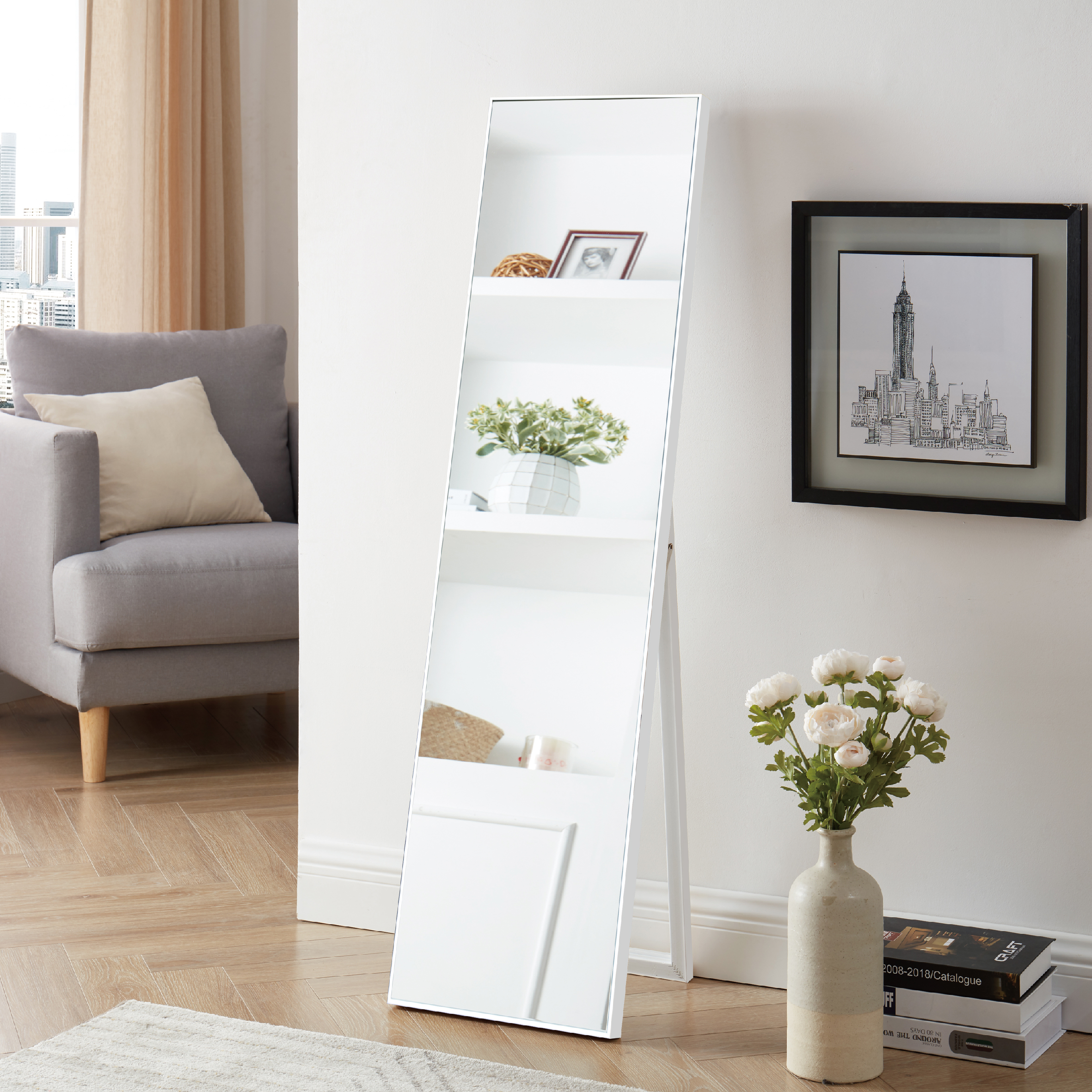 Miroir sur chevalet blanc – 14 x 56 pouces