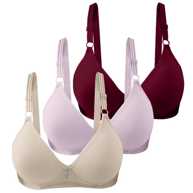 Kcodviy 3Pc Women's Solid Color Womens Bras Comfortable Wide Band Cup Gathered Breathable Side Womens Bras Front Closure Fold Adjustable Shoulder Strap Workout Bra Large Bra