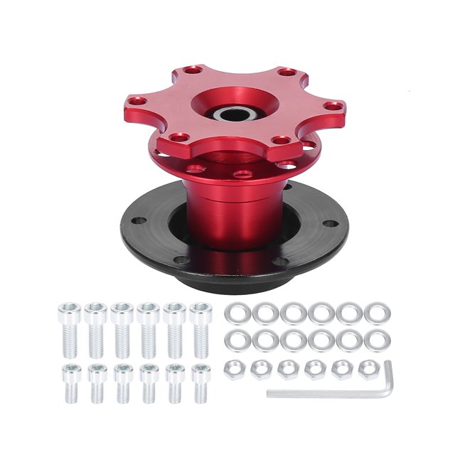 Unique Bargains Universal 6 Hole Car Steering Wheel Hub Adapter Quick Release Boss Kit Red Aluminium Alloy