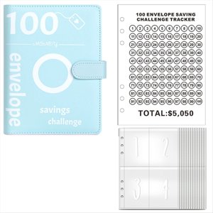 100 Envelopes Money Saving Challenge, 100 Envelope Challenge Binder, Money Saving Binder, Budget Book (Blue),1 * Challenge Money Saving Binder Kit,Blue