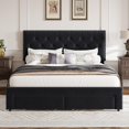 thumbnail image 2 of Ourlova King Size Bed Frame with 2 Storage Drawers Vintage Velvet Upholstered Bedframe with Wooden Slat Support and Button Tufted Wingback Headboard No Box Spring Needed Noise Free Black, 2 of 7