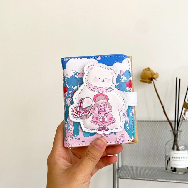 KUIZAP Little Bear Wallet Cartoon Women's Short Wallet Button 30% PU Card Bag(style G)