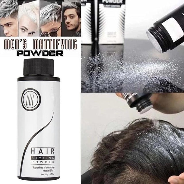 Fluffy Hair Powder Increase Hair Volume Mattifying Powder Hair Powder by Boyijia. The image features a black and white bottle labeled 'Hair Styling Powder' designed for volumizing and matte effects. Additional visuals show the powder being sprinkled onto hair, demonstrating its instant plumping and styling capabilities. Ideal for achieving professional, long-lasting hairstyles with a clean, non-sticky finish.