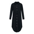 thumbnail image 4 of Robe d'Été pour Femme, Couleur Unie, à Simple Boutonnage, Col à Revers, Robe Chemise à Cordon, Robe en Coton et Lin, Robes T-Shirt en Liquidation, 4 of 9