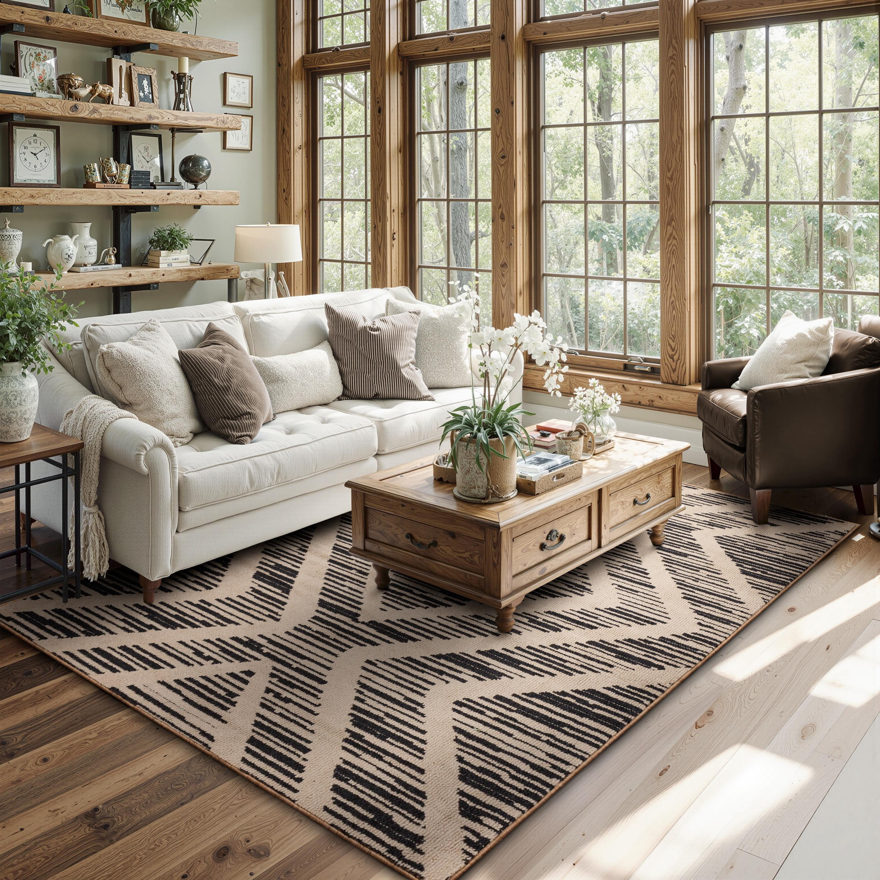 GEOMETRIC Mainstays Modern Geometric Pattern Tufted Grey, Machine Washable Area Rug 5x7, Ideal for Living Room, Dining Area, and Bedroom