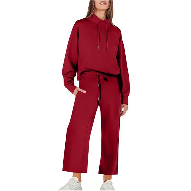 Timegard Ensembles 2 Pcs pour Femmes, Chandail à Col Roulé Surdimensionné à Manches Longues, Hauts à Enfiler, Pantalon à Jambe Grand à Cordon avec Poches