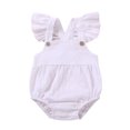 thumbnail image 1 of IROINID Barboteuse Réduite pour Bébé Fille Nouveau-Né Nourrisson Bébés Filles Vêtements Unis à Manches Volantées Barboteuse à Bretelles, Blanc, 1 of 9