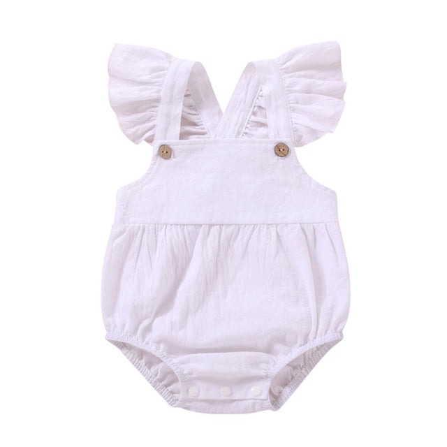IROINID Barboteuse Réduite pour Bébé Fille Nouveau-Né Nourrisson Bébés Filles Vêtements Unis à Manches Volantées Barboteuse à Bretelles, Blanc