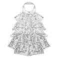 thumbnail image 3 of TiaoBug Girls Sleeveless Shiny Sequins Halter Tassel Mini Dress Latin Jazz Salsa Samba Rumba Unitard Dress Silver 12, 3 of 6