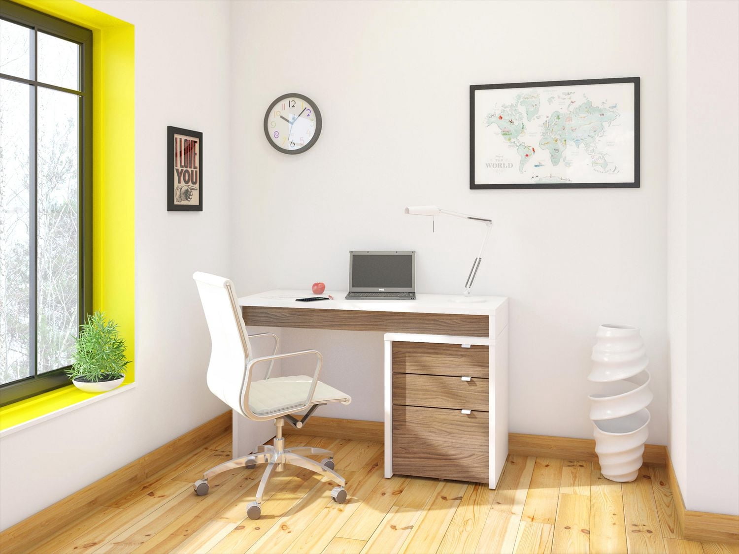 Ensemble de bureau 2 pièces Liber-T, Blanc et Noyer