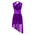thumbnail image 4 of Ocealan Robe de Danse Lyrique pour Femmes Jupe en Tulle Asymétrique Fluide Justaucorps Tenues de Danse Contemporaines Violette A m, 4 of 6