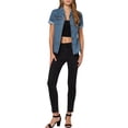 thumbnail image 2 of INSPIRE CHIC Women's Denim Jacket Short Sleeve Collared Button Up Jean Shirt Tops Blue XS, 2 of 6