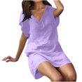 thumbnail image 1 of Fshaion Robe d'Été pour Femmes 2024 Grande Taille Manches Courtes Couleur Unie Col en V Douce Confortable Longue Robe Liquidation à Moins de 10!, 1 of 7