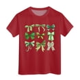 thumbnail image 1 of T-shirts Filles Été Col Rond Manches Courtes Nœud Imprimé Coupe Décontractée Basiques Hauts Filles Rouge 10-11 Ans, 1 of 4