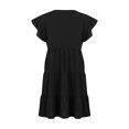 thumbnail image 4 of Femmes Été Volant Manches Mini Robe Couleur Unie Décontractée Flowy Swing une Ligne Plissé Plage Robe de Soleil, 4 of 7