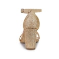thumbnail image 2 of BLISSFUL STEP Women's Open Toe Ankle Strap Buckle Block Heels Glitter Sandals Gold 9, 2 of 8