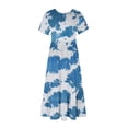 thumbnail image 5 of Weiqiqre Robe Midi Trapèze à Manches Courtes d'Été pour Femme, Décontractée, à Fleurs, Style T-Shirt, Fluide, de Plage, avec Poches, 5 of 5