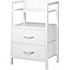 LED Nightstand with Charging Station, Bedside Table with Storage Shelf and 2 Fabric Drawers, Smart LED Light Strip, Modern End Table for Bedroom,White