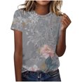 thumbnail image 1 of Hauts d'Été pour Femmes DYTTDG T-shirt à Fleurs Mode pour Femmes Grande Taille Col Rond Manches Courtes Décontracté Ample Tee Haut Hauts pour Femmes Liquidation Moins de 10 Multicolore,XXXXXL, 1 of 5